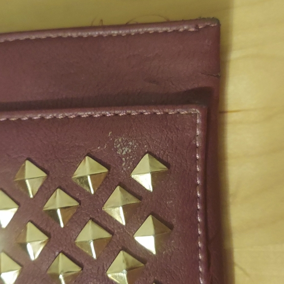 MMS Design Studio Burgundy Envelope Clutch with Gold Pyramid Studs - Picture 12 of 15